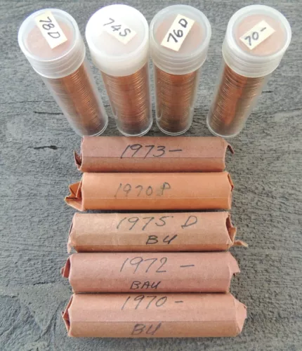 9 Rolls 50 Cents Lincoln Pennies 1970s Read