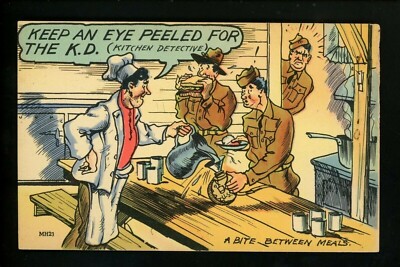 Military Comic Vintage linen postcard Tichnor MH23 army soldier cook