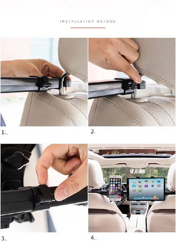Barre de montage appuie-tête siège arrière de voiture rotatif à 360° 2 en 1 double support pour tablette iPad - Photo 8 sur 8