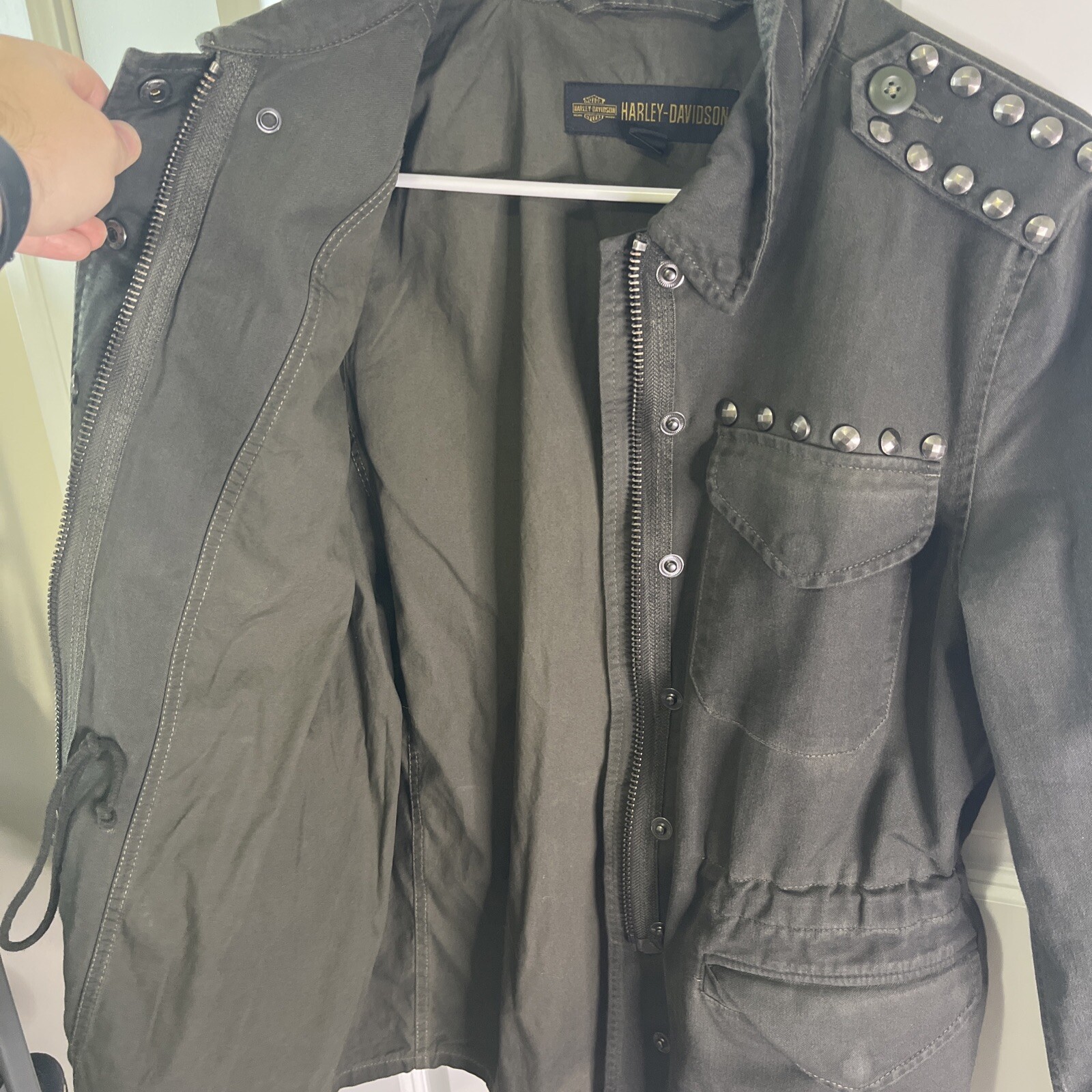 Harley Davidson Full Zip Army Green Canvas Jacket Men… Gem