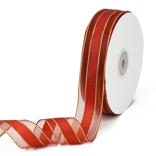 50Yards/Roll 25mmGolden Wired Edge Ribbon Solid Color Organza Ribbons for Party - Picture 34 of 51