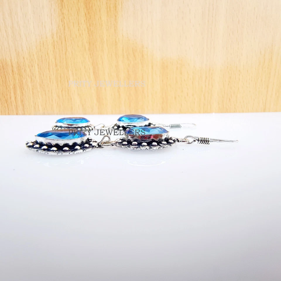 Beautiful Tanzanite Silver Plated Earring, Antique Earring, Handmade Earring Foto 3 de 4