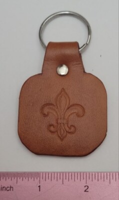 Vintage Leather Key Fob Keychain Fleur De Lis