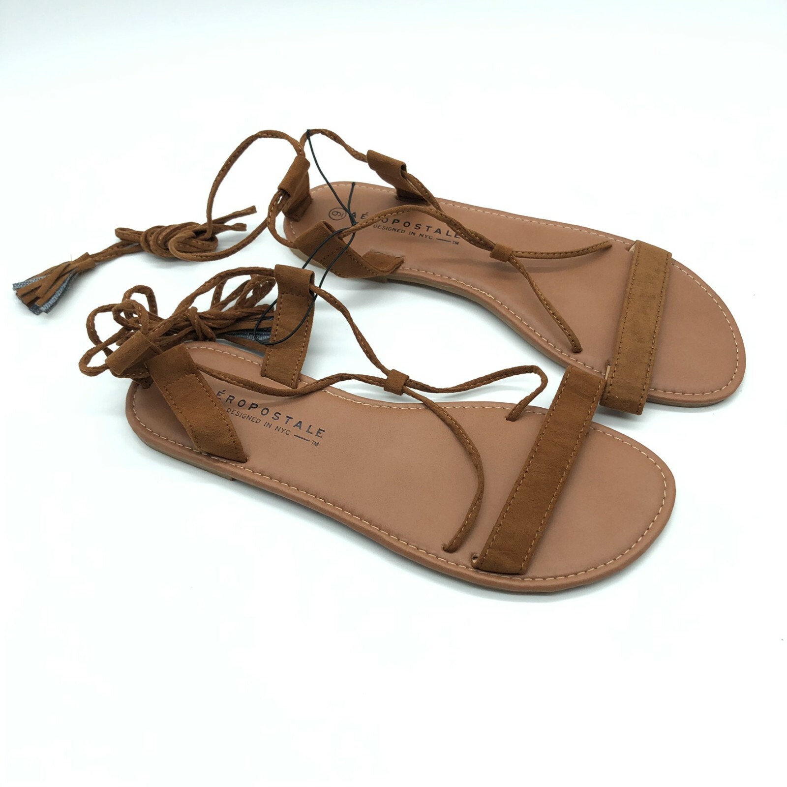 Aeropostale Womens Sandals Lace Up Faux Leather Fringe Boho Brown Size 9 |  eBay