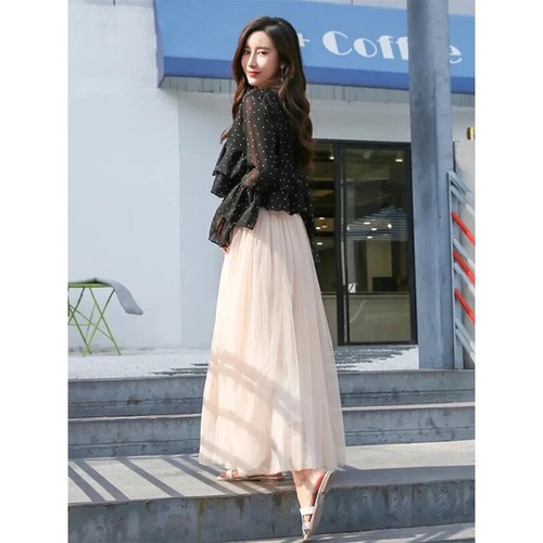Elegante gonna midi in tulle donna elastica vita alta maglia pieghe gonne streetwear - Foto 6 di 28