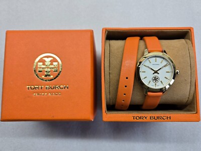 TORY BURCH COLLINS IVORY DIAL ORANGE DOUBLE WRAP STRAP WOMEN'S WATCH TB1302 NEW