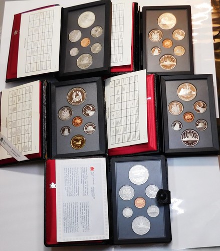 1985, 1986 x 2, 1987, 1988 Canadian Proof set 7 Coins, lot of 5 sets #LM275