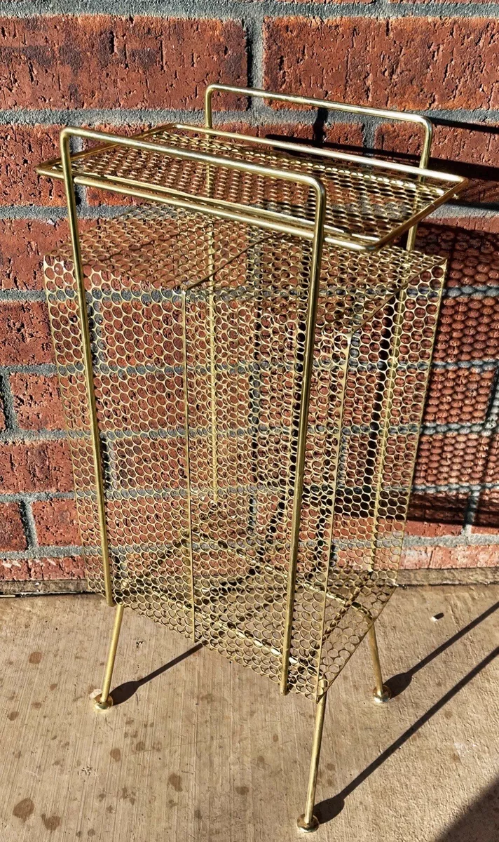 VTG TELEPHONE STAND GOLD MESH METAL WIRE MAGAZINE RACK Richard