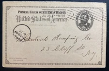 1897 USA PONY Stationery Reply Postcard Cover To New York Abraham & Straus