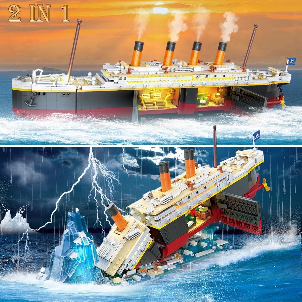 1883 PCS Titanic Building Set with LED Light, 2 in 1 Titanic Ship