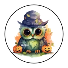 30 HALLOWEEN OWL STICKERS ENVELOPE SEALS LABELS 1.5" ROUND AUTUMN FALL CUTE