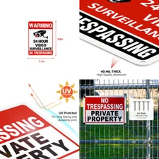 US 5Pc 24 Hr Video Surveillance Sign No Trespassing Security Warning Aluminum