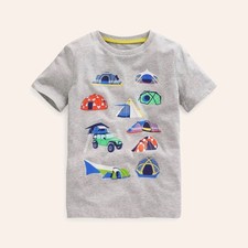 MINI BODEN Boys Grey Adventure Camping Tents T-Shirt NWT  Size 5-6Y