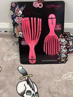 Ed Hardy Dark Pink Detangling Brush Duo Y2K Pink Color New