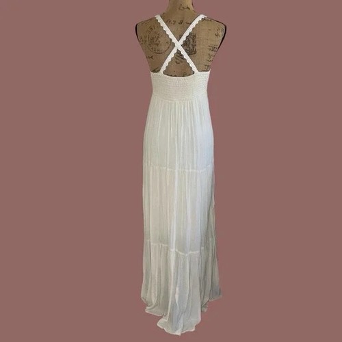 American Eagle Small Ivory Cream Crochet Boho Maxi Lace Knit Tiered S Dress - Picture 3 of 8