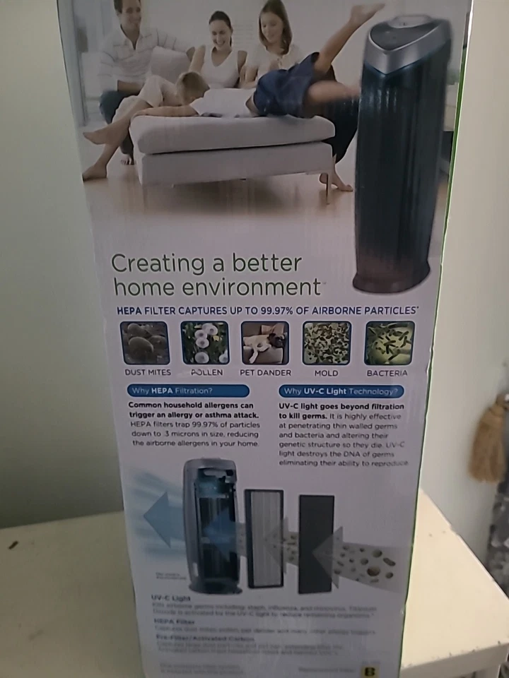 Germ Guardian AC4825E 3 合 1 空气净化器 UV-C 灯带 True Hepa 过滤器黑色 — 第 3/4 张图片