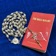 White Glass Seed Pearl First Communion Rosary with "The Holy Rosary" Booklet