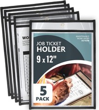 5 Pack Job Ticket Holders 9x12 - Work Order Plastic Sleeves for Documents - Shop