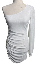 Windsor Sparkle One Shoulder Mini Dress Womens Medium White Ruched Hoco Party