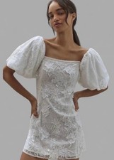 BHLDN Anthropologie Bridal Embroidered Beaded Mesh Floral Appliqué Mini Dress M