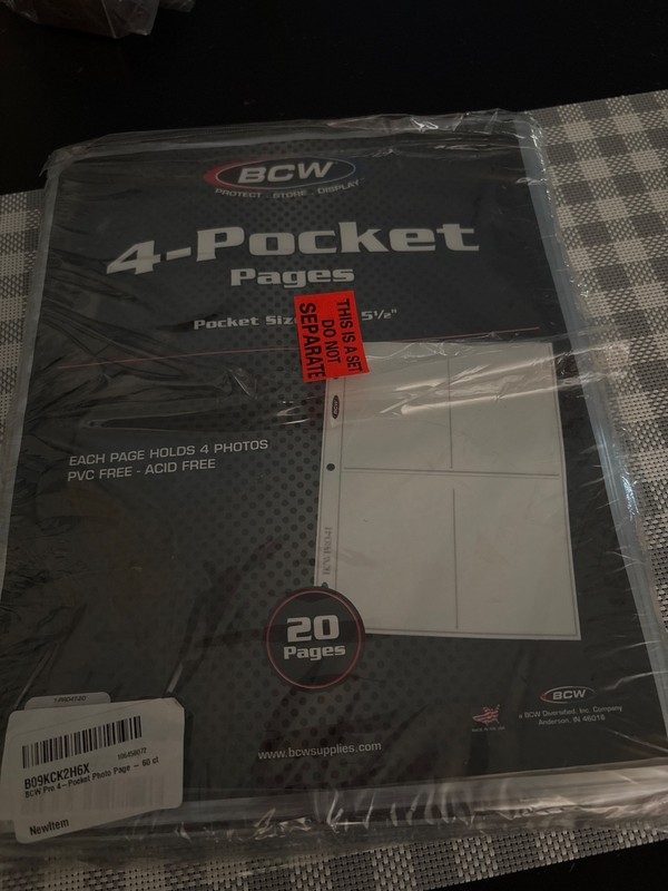 Pack of 60 BCW Pro 4-Pocket 4”x5.5” Postcard or Photo Clear Album Pages