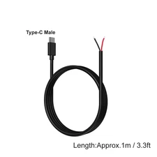 USB Type-C 2-Core Pigtail Cable – 5V USB-C to 2-Pin Bare Wire for DIY Repair