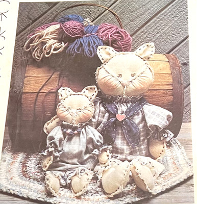 Special Gift Hand Sewn ME & MOM KITTIES Cat Dolls 20  & 14   Pattern Dress