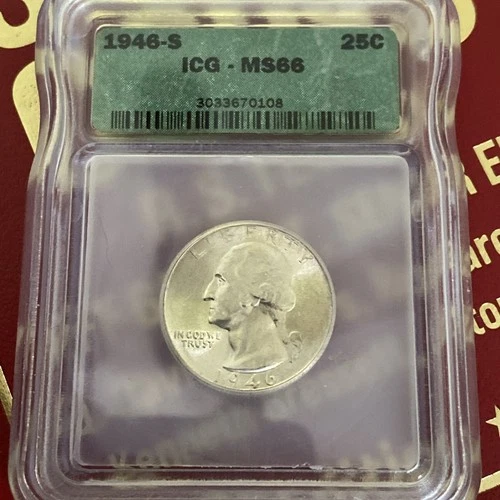 1946-S 25c Washington Silver Quarter - ICG MS 66 - HI GRADE Coin