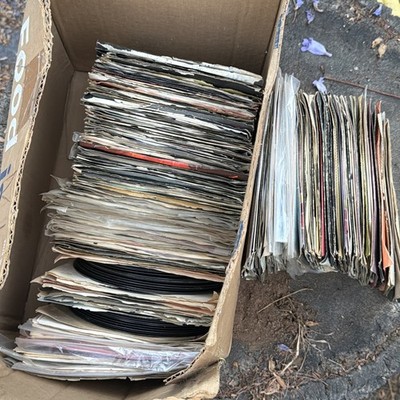 Box Lot of About 200 Vinyl 45 Records  VG+ All In 70s 80s Promo Sleeves