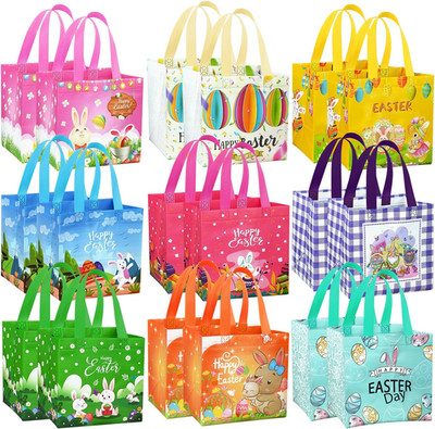 18Pack Easter Egg Hunt Bags, Large Easter Bags with Handles.