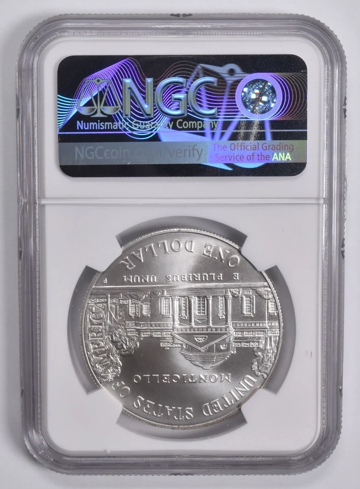 MS70 1993-P Jefferson Commem. Silver Dollar Coin & Currency NGC Brown Lbl *1446 - Image 2 of 4