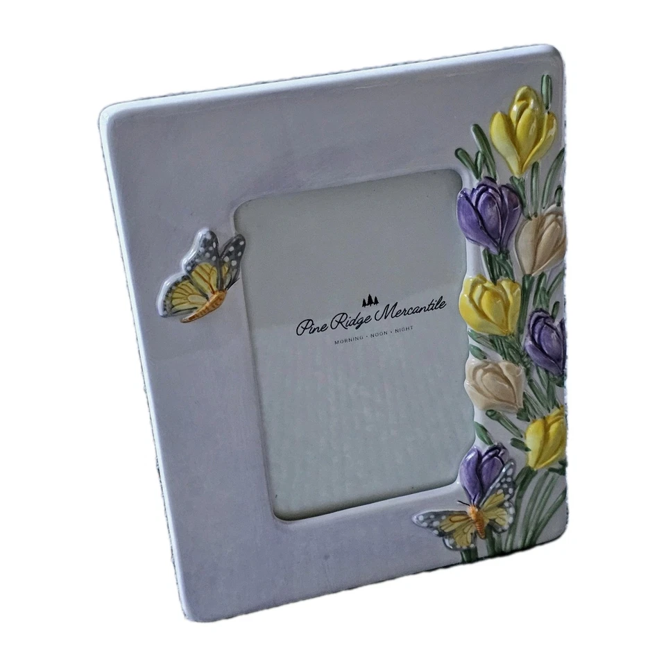 Marco de fotos Russ Berrie mariposa tulipán 4x6 pastel primavera floral cottagecore Foto 2 de 4