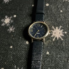 Unisex Analog Quartz Wristwatch Blue Leather Band Gold Case Arabic Numerals