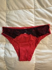 VTG red Satin and black lace Bikini Panties Size 7/L