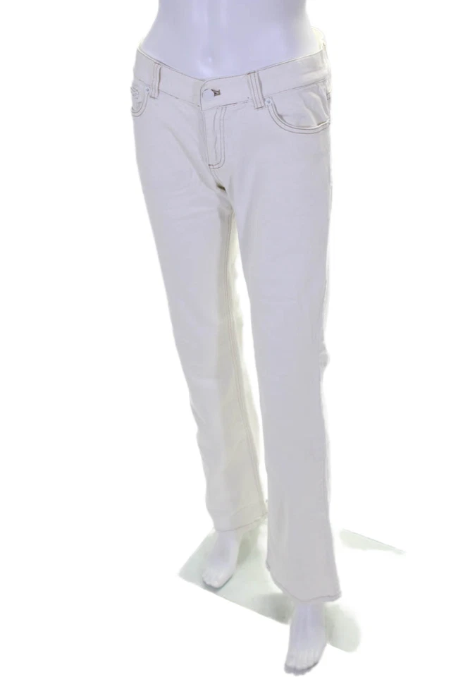 Женские хлопчатобумажные джинсы Marc Jacobs из денима с пятью карманами с заниженной талией белые размер 4 - Изображение 2 из 4