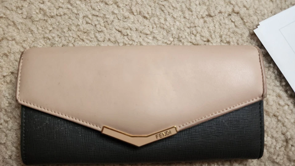 Cartera Larga Fendi 2Jours Cuero Rosa Gris Oscuro Sobre Lona Italia CON CERTIFICADO DE AUTENTICIDAD Foto 3 de 4