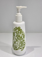 Dispensador bomba jabón loción vidrio leche Amway años 70 blanco verde floral vintage