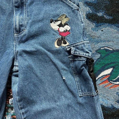 Vintage Disney Store Minnie Embroidered Drawstring Baggy Jeans 10.5 FITS 27x24 - Picture 4 of 9