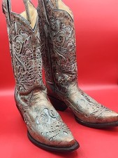 Corral Turquoise Glitter Inlay Leather Western Cowboy Boots 8.5M Women  s Snip