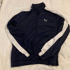 Puma Sport Lifestyle Track Jacket Mens L Navy White Full Zip Polyester pockets