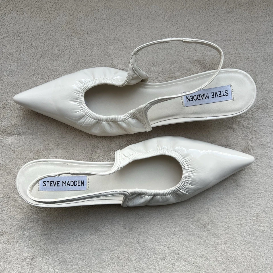 Steve Madden Gracey Hueso Blanco Gatito Tacón Mujer 8 Punta Punta Punta Cordón Acanalado Foto 2 de 4