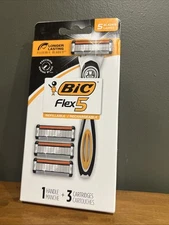 Bic Flex 5 Refillable Blades 3 Cartridges 1 Handle Mens BRAND NEW SEALED