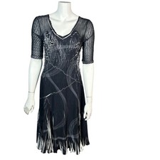 Komarov Pleated Midi Dress M Lace Crinkle Bias Whimsigoth Fairy Grunge Pleated