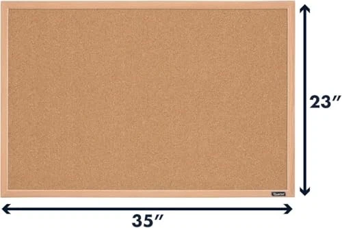 Quartet Cork Board Bulletin Board, 23" x 35" Framed Corkboard, Oak Frame, - Image 4 of 4