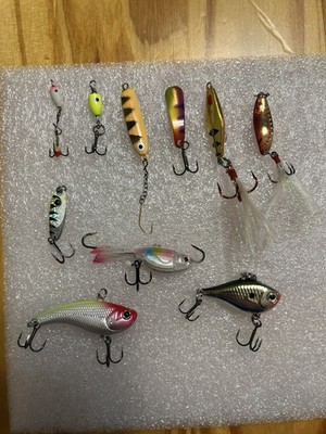 Lot of 10 Ice Fishing Spoons & Baits - Assorted Brands, Sizes & Colors - Used
