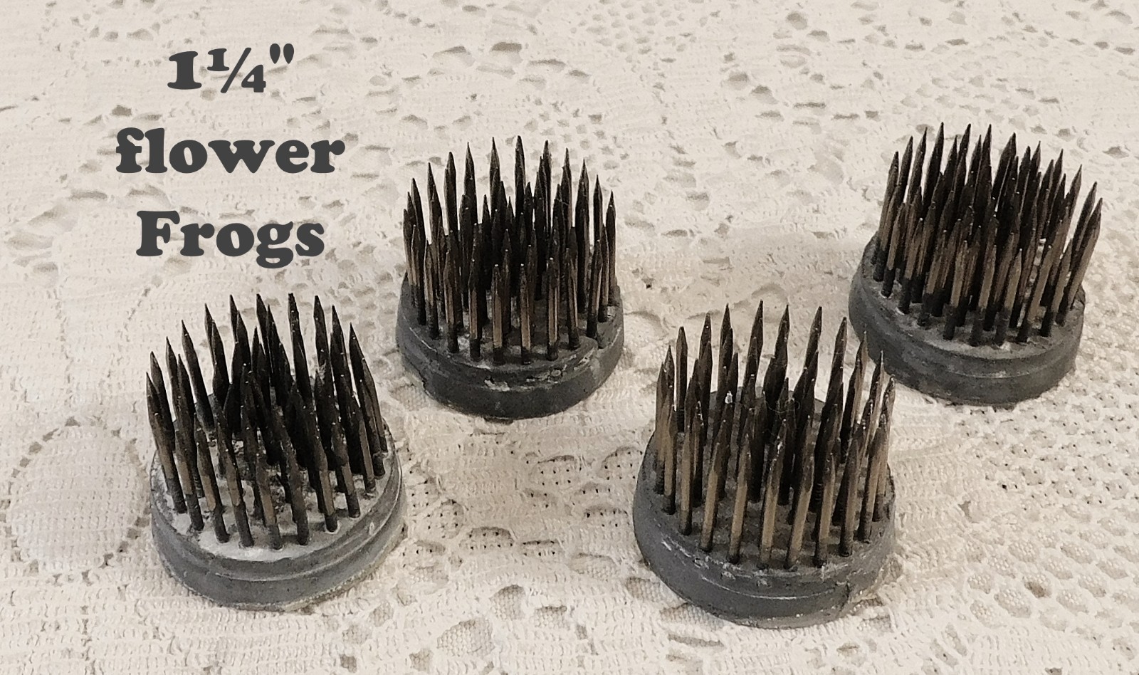 4 - 1" - 1¼" Flower / Floral Lead Base - Vintage Brass Spike FROGS / Holders