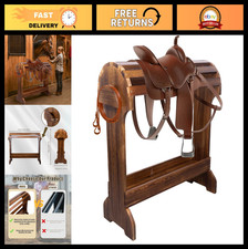 Large Wood Saddle Rack with Curved Top, Bridle Holder  Heavy-Duty Stand, Walnut