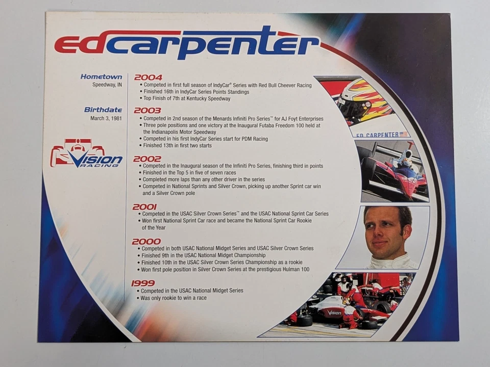 Ed Carpenter #20 Indy 500 Racing Vision Autographed 8" x 10" Photo Print - Image 3 of 4