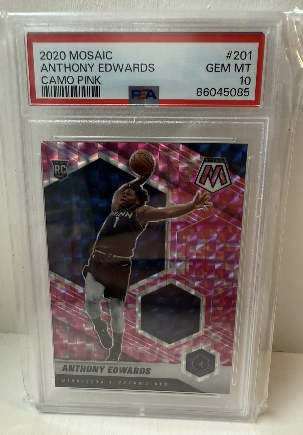 2020 Panini Mosaic #201 Anthony Edwards Rookie Card Camo Pink PSA 10 Gem Mint