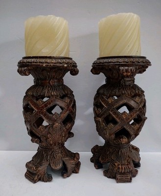 Vtg Resin Candle Holder Set. Including The 2.75'' Candles. 9 In Tall Holders. 